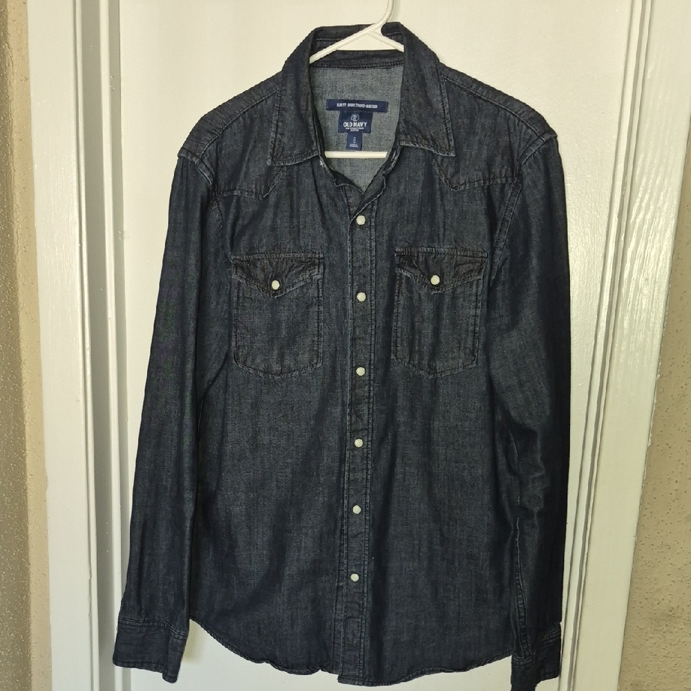 Old Navy Dark Chambray Button Down With Pearl Buttons